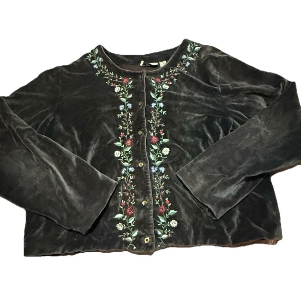 Putumayo Velvet Jacket Large Cotton Soft Embroidery Floral Luxury Brown